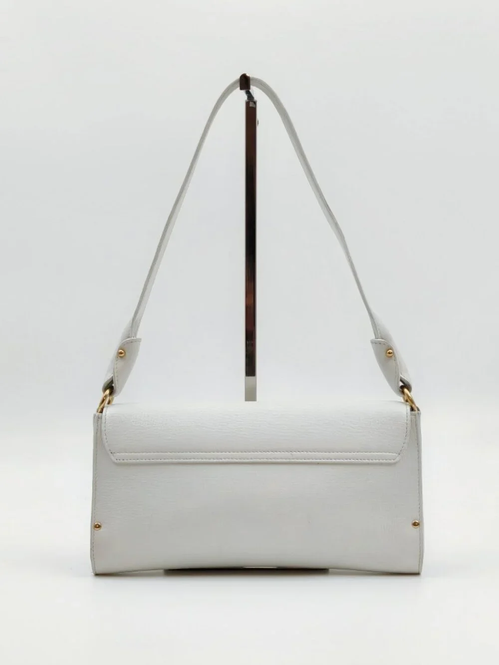 Salvatore Ferragamo Gancini White Leather Shoulder Bag Vintage Gold Hardware